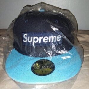 Supreme New Era Blue Two-Tone Box Logo Fitted Baseball Hat 7 1/4